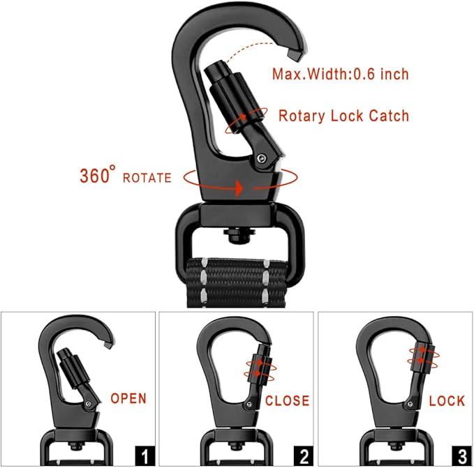 PLUTUS PET 10 Inch Short Dog Leash for Large Dogs with Locking Carabiner Clip & Padded Handle（10”, Black）