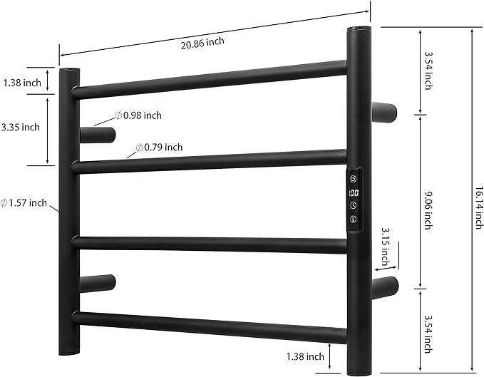 KEG Smart WiFi Towel Warmer Wall Mounted with Built-in Timer and Temperature Adjust Control, 4 Bars Electric Stainless Steel Heated Towel Racks for Bathroom Matte Black