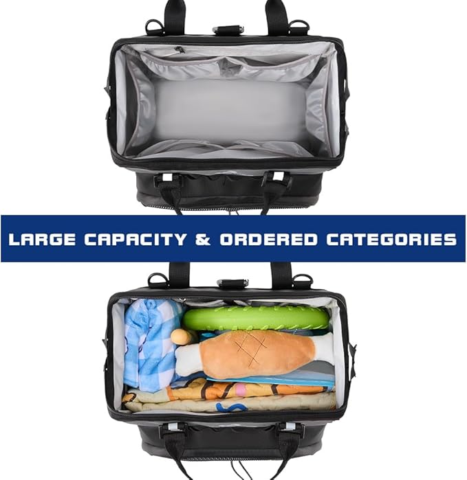 Dog Travel Bag, Airline Approved Pet Supplies Backpack, Dog Travel Backpack Accessories Set with 2 Silicone Collapsible Bowls and 1 Leash Clip for Camping, Road Trips & Weekends Away（Black）