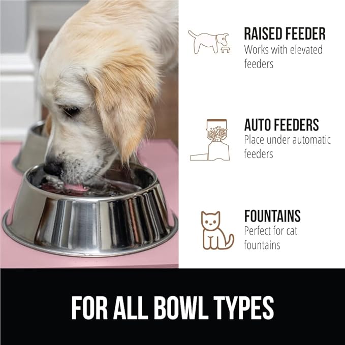 GORILLA GRIP 100% Waterproof Raised Edge BPA Free Silicone Pet Feeding Mat, Dog Cat Food Mats Contain Spills Protects Floors, Placemats for Cats and Dogs Water Bowl, Pets Accessories 16x10, Pink