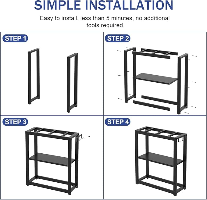 10-20 Gallon Fish Tank Stand with Storage Shelf, Aquarium Stand Measuring 24.8" W x 9.5" D x 30.1" H with Hooks,Heavy Duty Metal Turtle Reptile Tank Stand, Easy Assemble