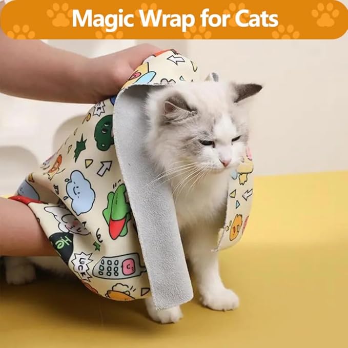 Magic Cat Wrap for Cutting Nails & Grooming, Self Adherent Fabric Wrap for Cats, Multi Functional Pet Grooming Towel Blanket, Wrap Snug and Groom for Cats, 21.7in, Under 11 Ibs