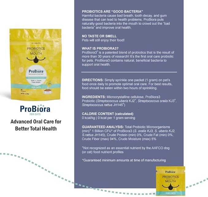 Probiora for Cats | Oral Care Probiotic Supplement | Pet Probiotics to Reduce Bad Breath | Cat Nutritional Supplement for Dental Health | 30 Servings (Jar) (30 Serving (Pack of 1), Pouch)