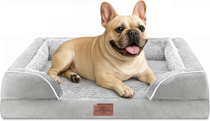 Comfort Expression Small Dog Beds Waterproof Orthopedic Foam Dog Sofa Beds for Medium Dogs Comfy Pet Bed with Washable Removable Cover & Non-Slip Bottom(Small,Grey White)