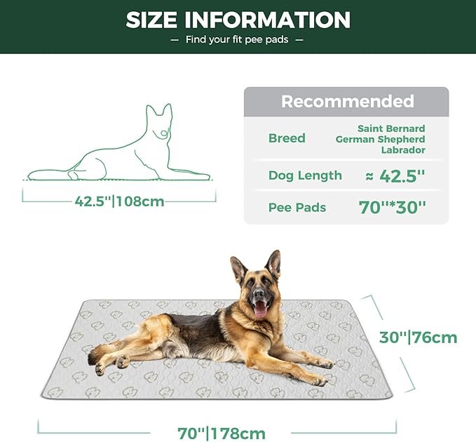 FXW Washable Pee Pads for Dogs, Puppy Pads with Super Absorbent, Specifically Designed for Potty Training, 70" × 30" Rectangle, Khaki, 2 Packs