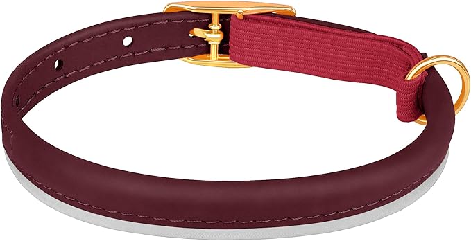 OOPSDOGGY Rolled Leather Cat Collar with Bell - Reflective Kitten Collar with Safety Elastic Strap - Adjustable Small Pet Collars for Boy Girl Cats (Burgundy)