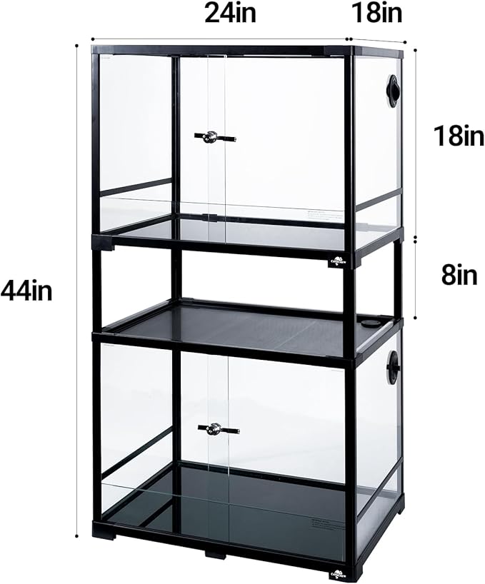 Double Stacked Reptile Tank, 24" x 18" x 44" Tall Reptiles Terrarium, Front Opening, Full Vision, Knock Down, 2 Pack 34 Gallon Glass Cage for Reptile, Bearded Dragon, Lizard, Snake, Gecko