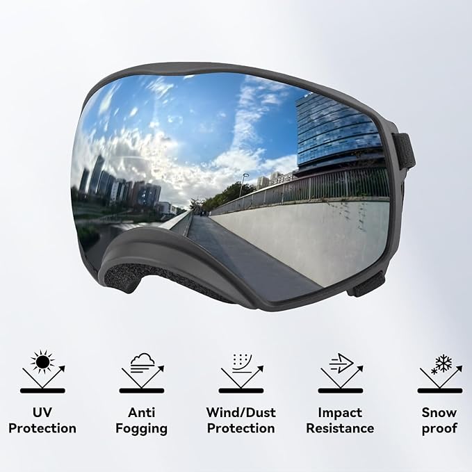 NAMSAN Dog Goggles for Large Dogs, Wide Eyecup & Soft Frame, Anti-UV Sunglasses for Dogs Medium to Large Breed, Driving Dog Eye Protection, Windproof Dustproof, Adjustable, Reflect Silver Lens