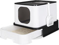 RIZZARI Large Enclosed Cat Litter Box : Covered Leak-Proof Reduces Odor - for Indoor Use Cat Owners (Black)