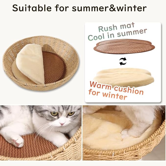 57'' Cat Tower for Large Cats, Manual Hand Woven Modern Multi-Level Condo with Natural Wood, Cat Activity Centre for Medium and Big Pets