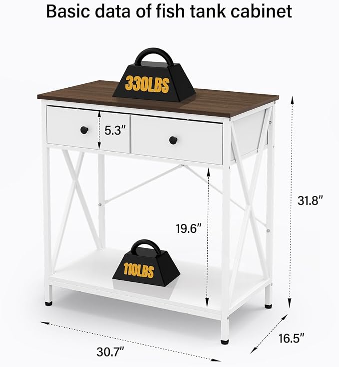 Fish Tank Stand 29 Gallon: Sturdy Aquarium Stand with Accessories Storage - Metal Fish Tank Table for 20-29 Gallon Reptile Breeder Turtle Terrarium - 30.7"x16.5" Weight Capacity 330 lbs