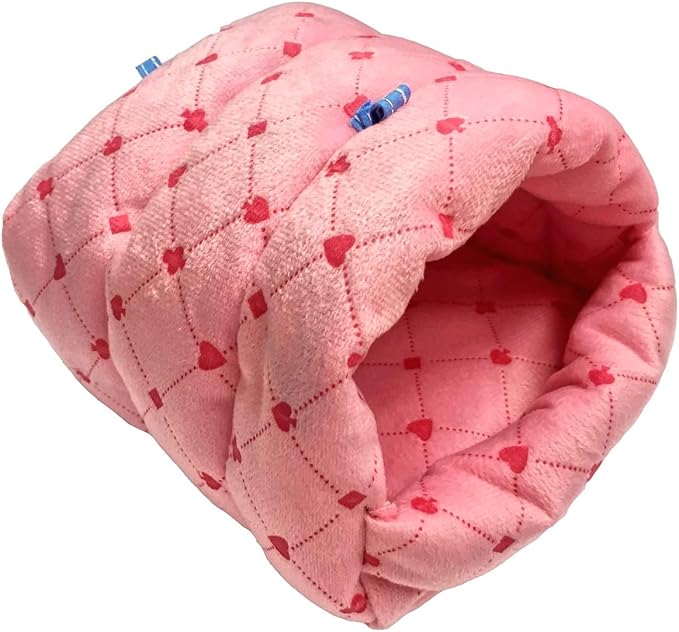 WOWOWMEOW Guinea Pig Cave Bed Small Animals Warm Cage Hanging Bed for Rat, Chinchilla, Hedgehog, Rabbit (M, Poker-Pink)