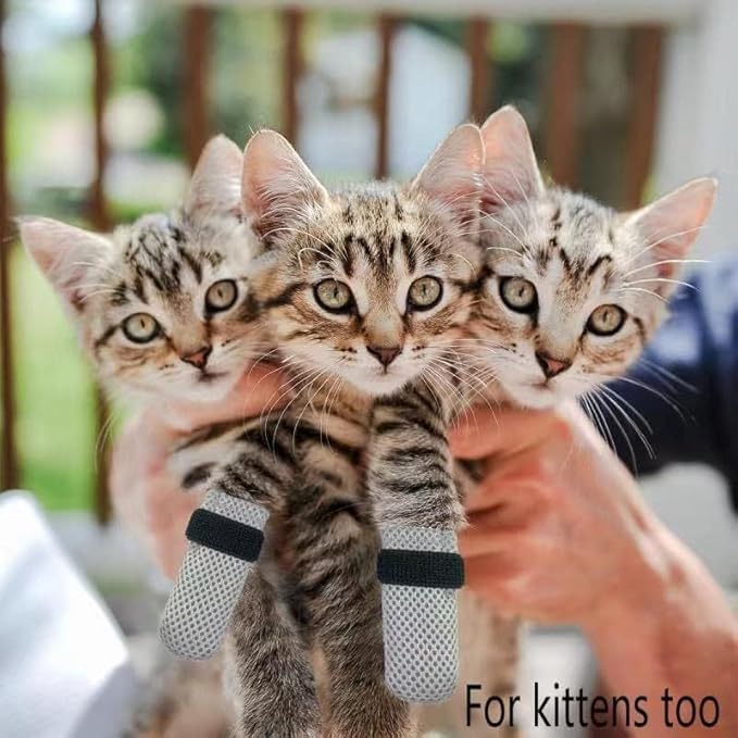 4 PCS Cat Mittens to Prevent Scratching,Mesh Breathable Cat Shoes,Adjustable Cats Anti Scratch Gloves,Suitable for Cats When Bathing and Nail Trimming(M,Grey)