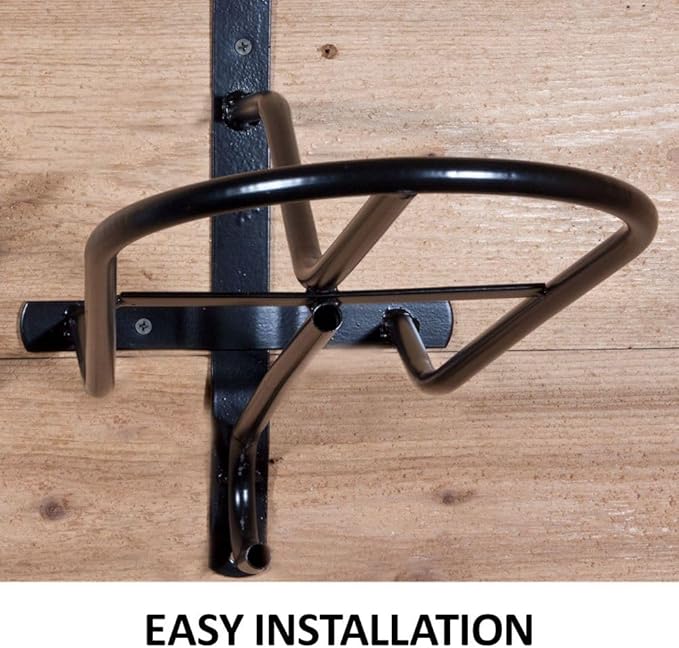 Black English & Western Saddle Rack | Organize Tack Room | Sleek and Durable | PVC Coated Steel | Mounts Easily | Includes Hook to Hold a Bridle, Helmet or Other Items