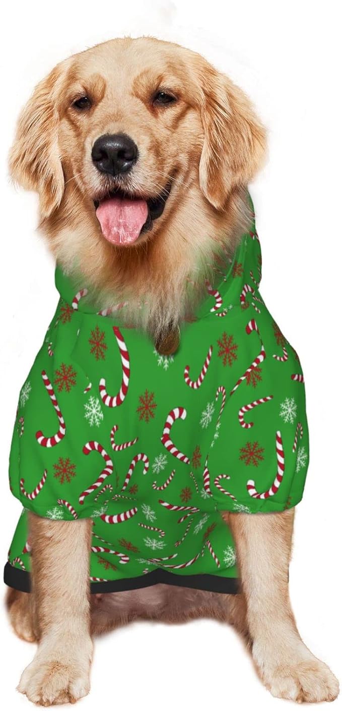 Green Candy Cane Hoodie,Christmas Cosplay Dog Clothes with Pocket and Hat Winter Clothes Sweaters Small