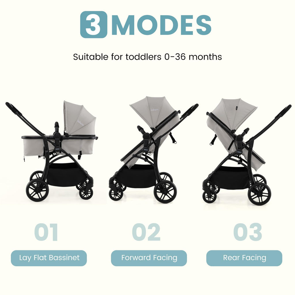 INFANS 2 in 1 Baby Stroller, Convertible Stroller with Bassinet Reversible Seat Adjustable Backrest Canopy One Hand Fold, Compact Toddler Pushchair for Kids Infants Newborns 0-36 Months