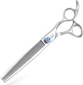 JASON 7.5" 56-Tooth Blending Dogs Grooming Scissors Cats Thinning Shears Pets Blender Thinner Trimming Texturizing Kit with Offset Handle Blue Jewelled Screw (7.5 Inch)
