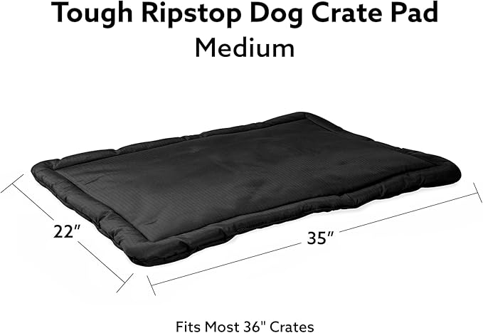 K9 Ballistics Tough Ripstop Dog Crate Pad - Durable & Machine Washable with Non-Skid Bottom and 120-Day Warranty, Fits 36" Wire Crates - Medium Obsidian Black