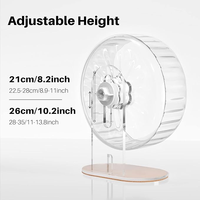 Bucatstate Hamster Exercise Wheel Super-Silent with Adjustable Base Dual-Bearing Cage Accessories Quiet Spinning Running Wheel for Dwarf Syrian Hamster Gerbils and Other Small Animals