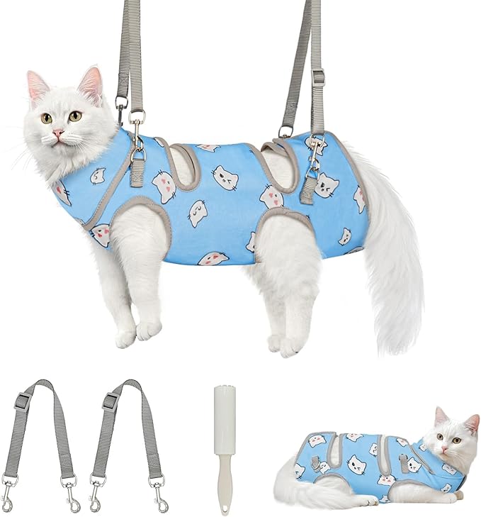 Supet Cat Grooming Hammock, Self-Adhesive Cat Nail Clipper Hammock, Soft Fabric Cat Wrap for Cutting Nails, Quickly Calm Down for Medicine, Teeth Brushing, Ear Cleaning