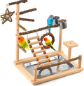 KATUMO Bird Playground - Natural Wooden Perches Parakeet Ladder Conure Swing Bird Cage Accessories with Removable Tray & 2 Stainless Steel Cups