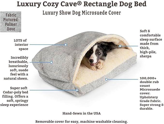 Snoozer Pet Products Luxury Rectangle Cozy Cave Dog Bed with Microsuede, Showdog Collection, Small, Merlin Linen