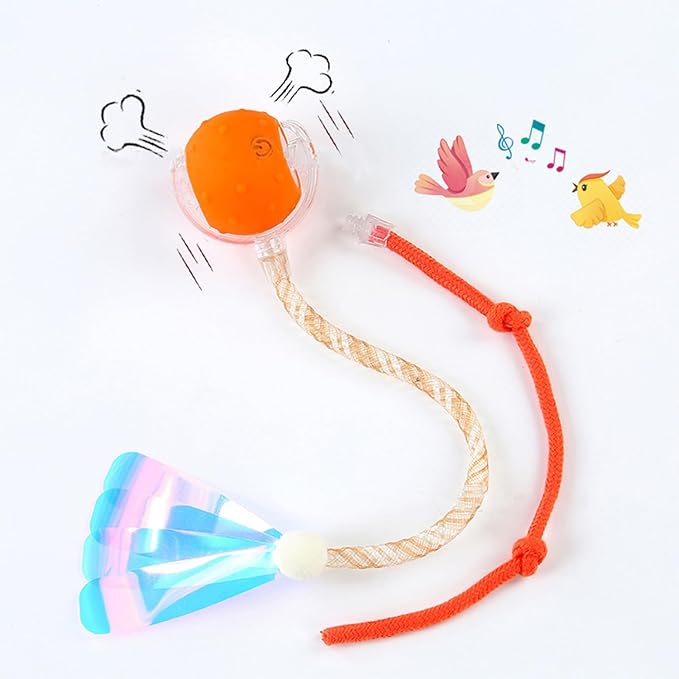 Interactive Cat Toys Ball for Indoor Cats, Automatic Agile Rolling Cat Ball with Elastic Mesh Tail, Bird Chirping & Motion Activated, 2 Tail Accessories, Kitten Toy for Bored (Orange)