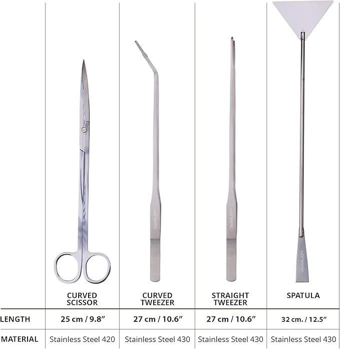 4Pcs Aquascaping Tools, Terrarium Tools, Aquarium Tools Set with Stainless Steel Aquarium Tweezers, Aquarium Scissors and Spatula - Aquascape Tools Set for Trimming, Maintenance