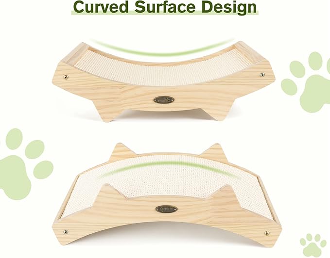 Cat Scratchers for Indoor Cats, Double-Sided Cat Scratcher with Natural Sisal, Scratch Pad for Scratcher Lounge, Durable Solid Wooden Structure