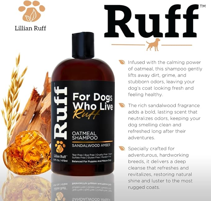 Ruff by Lillian Ruff Oatmeal Dog Shampoo & Conditioner with Aloe & Coconut Oil | Relieves Itching & Hot Spots | Moisturizing & Deodorizing | Safe for Puppies | USA Made