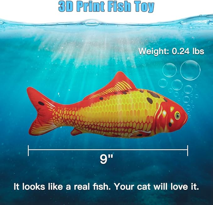 TOOGE 2 Pack 9" Floppy Fish Cat Toys with SilverVine and Catnip for Indoor Cats for Small Dogs Interactive Automatic Flopping Fish Cat Kicker Toys for Cats Puppy Small Dog