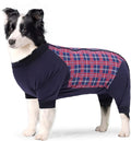 Dog Recovery Suit, Abdominal Wound After Surgery Wear, Anti Licking Bodysuit with Zipper, E-Collar & Cone Alternatives, Plaid Dog Spay Surgical Onesie Prevent Shedding(Medium, Red)