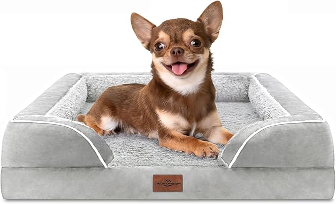 Comfort Expression Small Dog Beds Waterproof Orthopedic Foam Dog Sofa Beds for Small Dogs Comfy Pet Bed with Washable Removable Cover & Non-Slip Bottom(X-Small,Grey White)
