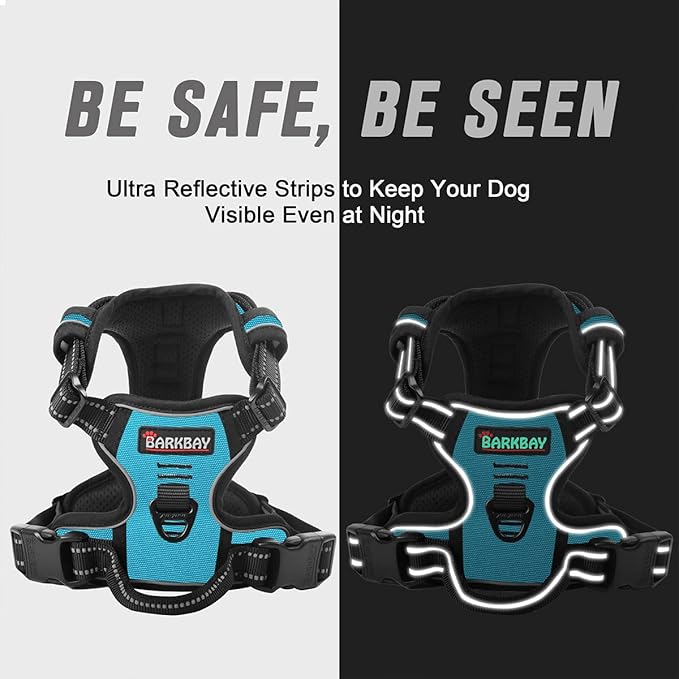BARKBAY No Pull Dog Harness Front Clip Heavy Duty Reflective Easy Control Handle for Large Dog Walking(Blue,L)
