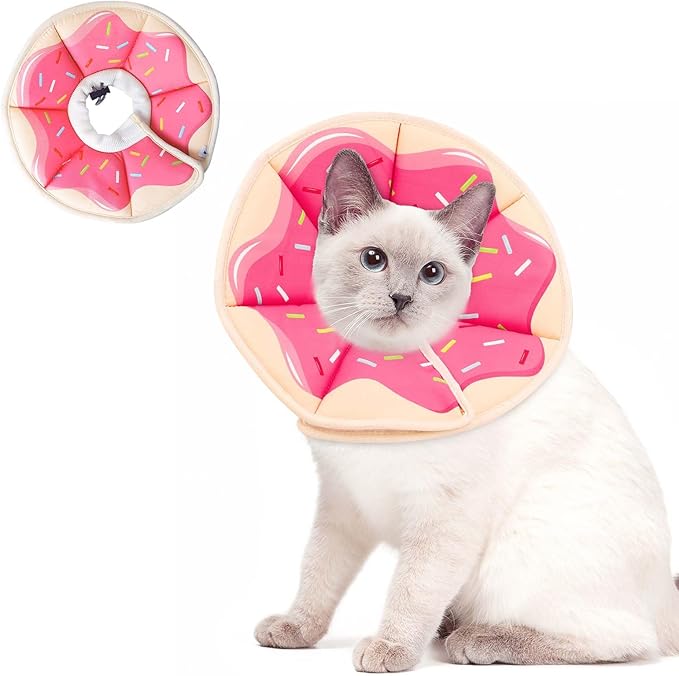Cat Cone Collar Soft, Adjustable Cat Recovery Collar to Stop Licking After Surgery Protective E Collar for Cats Small Dogs, Dounut S