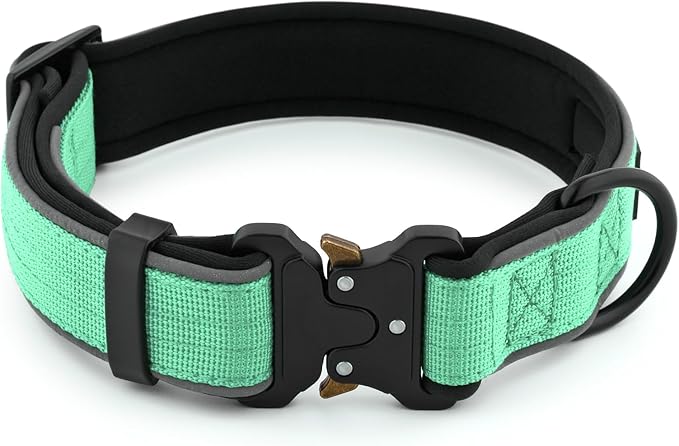 Plutus Pet Tactical Dog Collar, Reflective, Adjustable Heavy Duty Dog Collar, Soft Padded and Comfortable, for Small Medium and Large Dogs (Teal, M)