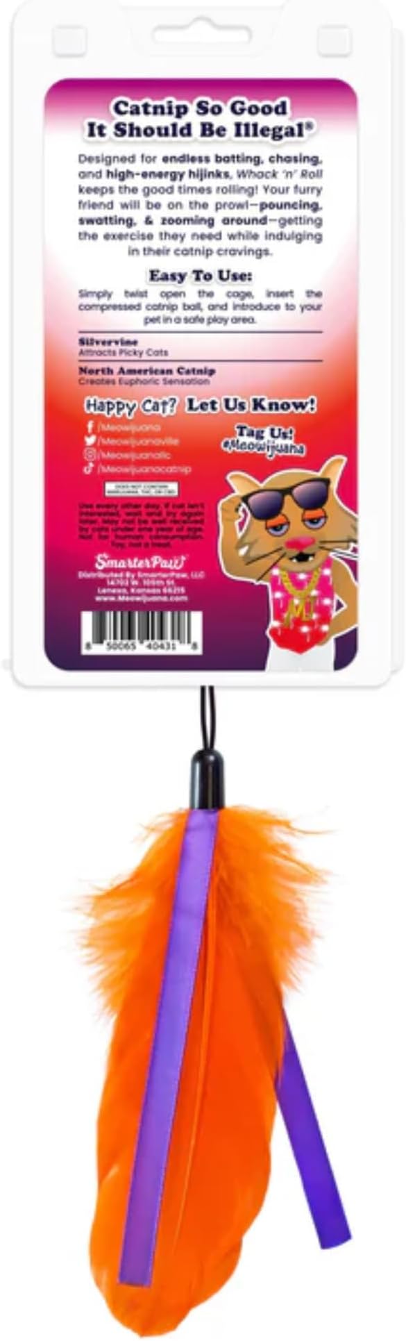 Meowijuana Whack 'n' Roll Compressed Catnip Ball with Cage | Purple Passion | Interactive Cat Toy with Feather | Potent Hand Harvested Catnip Grown in North America