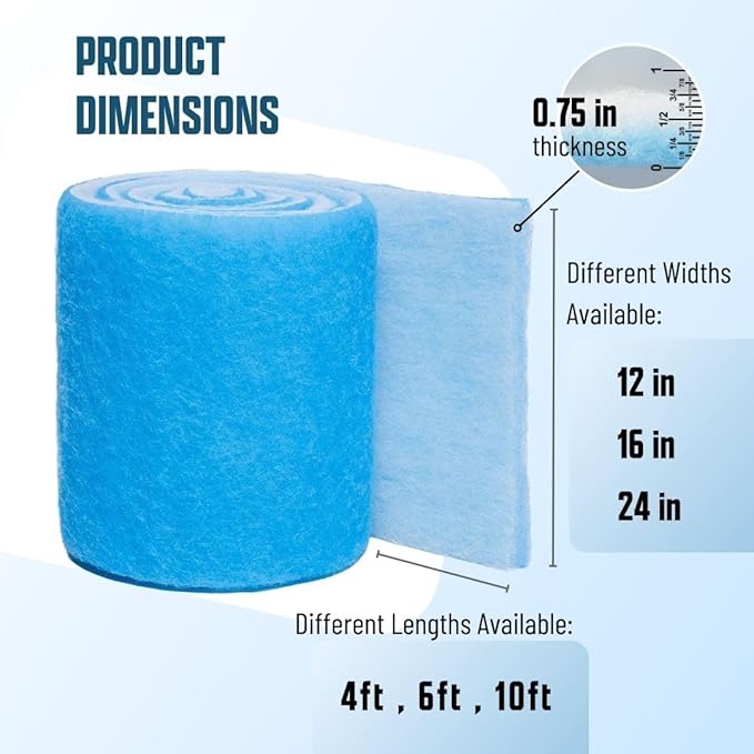 Aquarium Filter Media Pad Cut to Fit Roll, 12" x 72" (6 ft)