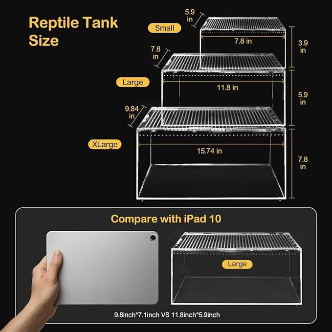 Reptile PC Terrarium,Spider Tank Starter Kit, Leopard Gecko Container,Tarantula Cage, Hermit Crab Habitat,Lizard Enclosure,Insect Housing,Jumping Spider Enclosure,Small Bearded Dragon Vivarium