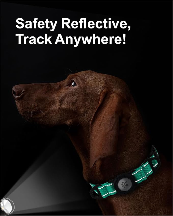 TagME Airtag Dog Collar,Waterproof Reflective Pet Collar with Airtag Holder,Soft Padded and Double D-Rings for Extra Large Dogs,Turquoise