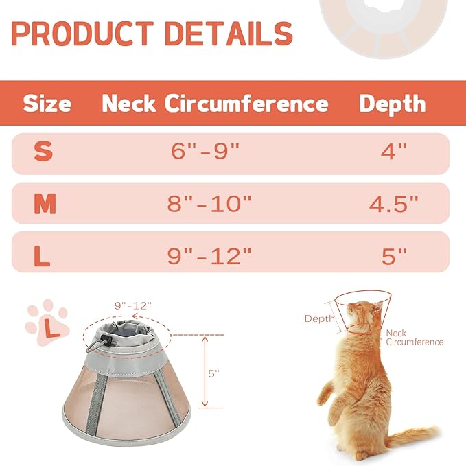 Cat Cone Collar Soft, Cat Recovery Collar for Large Medium Small Cats Kittens, Pet Cone Alternative After Surgery