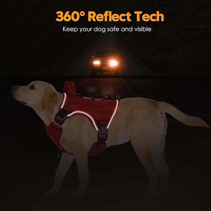Heavy-Duty Tactical Dog Harness for Large Dogs, No Pull Adjustable Reflective Pet Vest with Molle System, K9 Military-Grade Control for Service Training, Outdoor & 10+ Breeds, Red, Medium