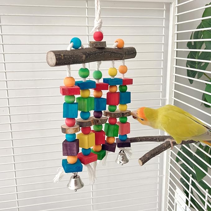 Bird Chewing Toys for Parakeet- Parrot Cage Bites, Wooden Block Cockatiel Toy for Small and Medium Parrots and Birds