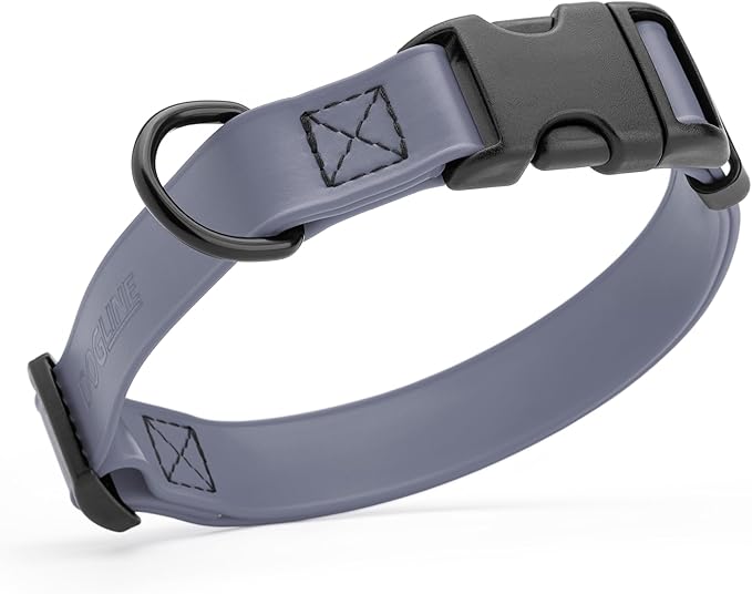 Dogline Biothane Waterproof Dog Collar with Quick Release Buckle Strong Coated Nylon Webbing with Odor- Proof for Easy Care Easy to Clean Fits Small Medium Large Dogs, Grey 5/8" W 9-14" L