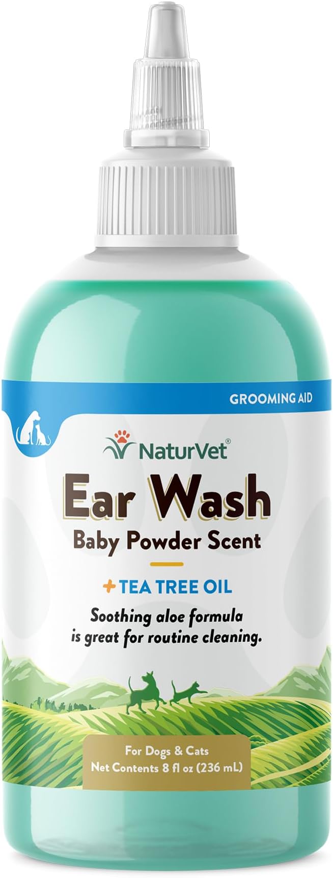 NaturVet Ear Wash w/Tea Tree Oil (Aloe & Baby Powder Scent) 8 oz