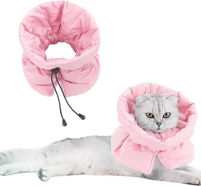 Cat Recovery Collar, Soft Adjustable Cone for Cats and Kittens, Lightweight Waterproof Elizabethan Collar for After-Surgery Care, Prevent Licking and Scratching, Neck Protector for Pets（Pink,S）