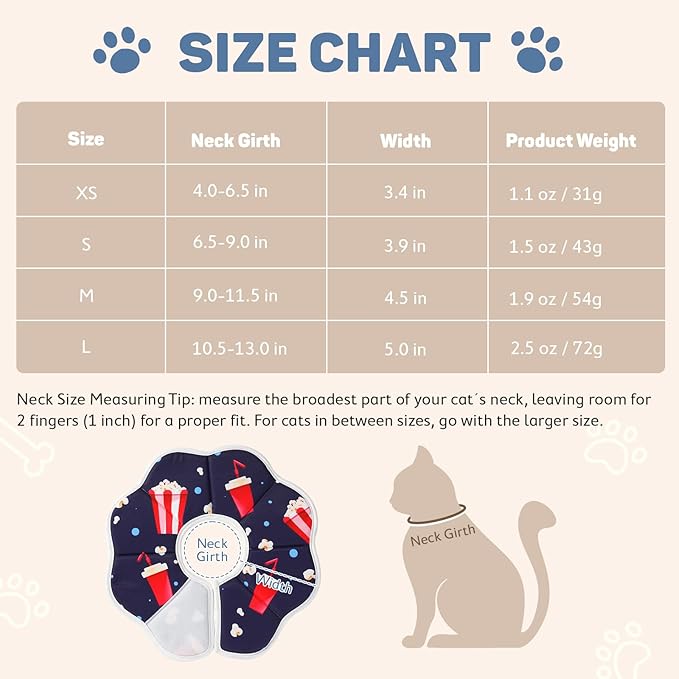 Avont Soft Cat Recovery Cone Collar, Adjustable Lightweight Kitten E-Collar for Small Dogs, Comfortable Neck Donut Stop Licking Scratching After Surgery -Popcorn(M)