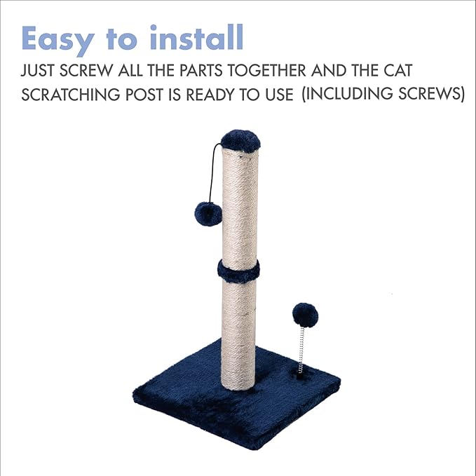 MECOOL Cat Scratching Post Premium Basics Kitten Scratcher Sisal Scratch Posts with Hanging Ball 22 in for Kittens or Smaller Cats, Navy