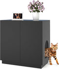 Large/Tall Litter Box Enclosure, Modern Wooden Litter Box Furniture for XL Litterbox with Hidden Storage as Sideboard Cabinet (Black)