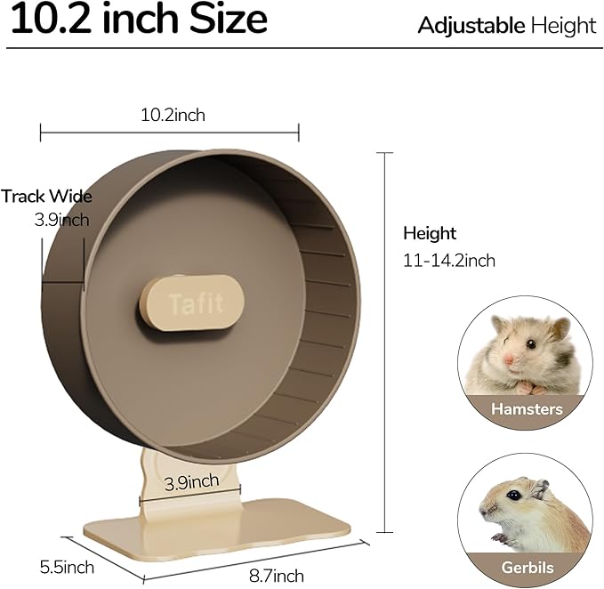 Quiet Hamster Wheel 10.2 Inch Dual-Bearings Silent Small Animals Running Exercise Wheel Height Adjustable for Syrian Hamsters, Gerbils, Rats, or Other Small Pets, Taro Purple
